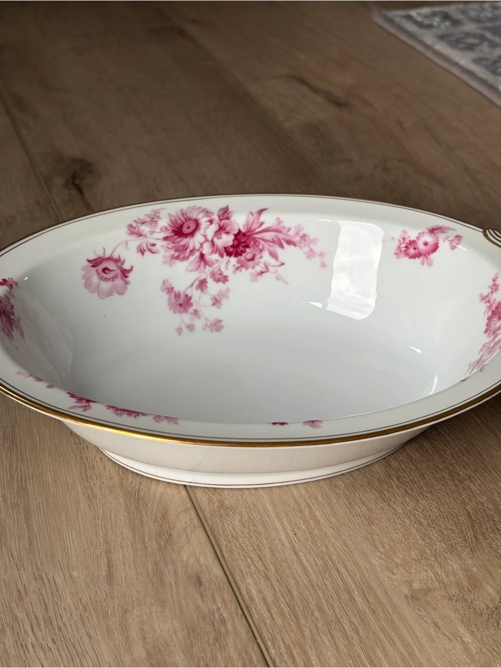 Noritake Vintage Pink Chrysanthemum China Japan Serving Bowl Dish Gold Trim